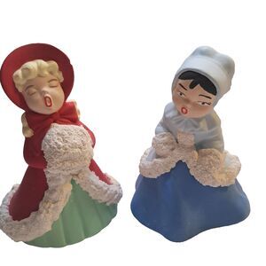 Vintage Holland Mold 4” Hand Painted Lot Of 2 Ceramic Christmas Caroling Girls